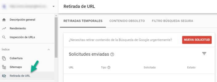 Retirada de URL – Herramientas de la Consola de Búsqueda de Google
